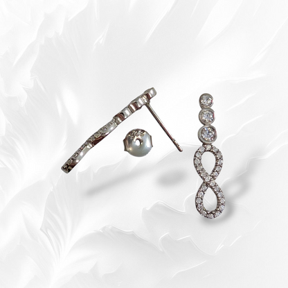925 Sterling Silver Infinity Stud Earrings with Cubic Zirconia Crystals