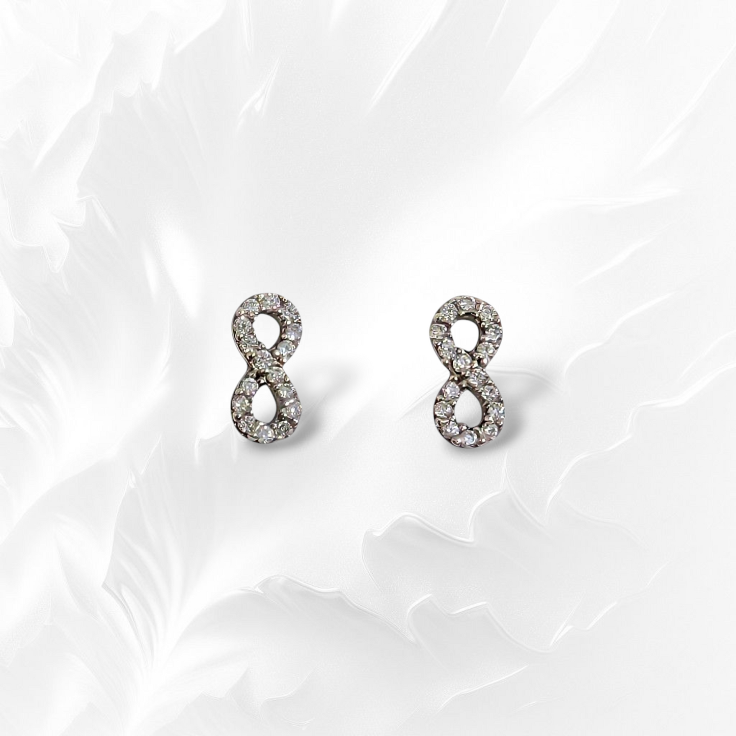 925 Sterling Silver Infinity Stud Earrings with Cubic Zirconia Crystals