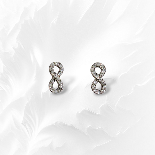 925 Sterling Silver Infinity Stud Earrings with Cubic Zirconia Crystals