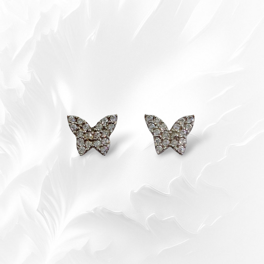 925 Sterling Silver Butterfly Stud Earrings with Cubic Zirconia Crystals
