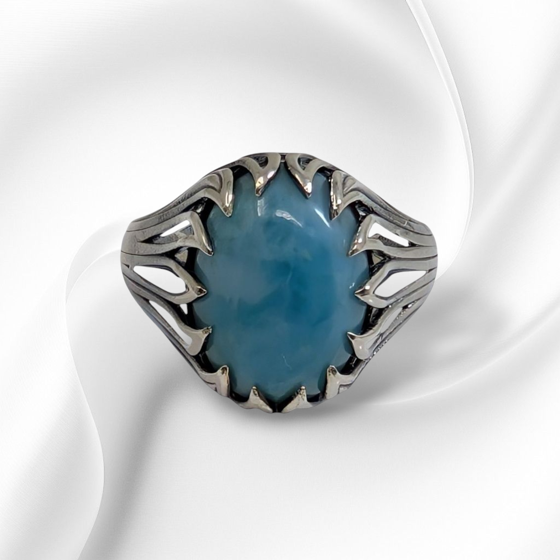 925 Sterling Silver Women's Ring with Authentic Larimar Gemstone
