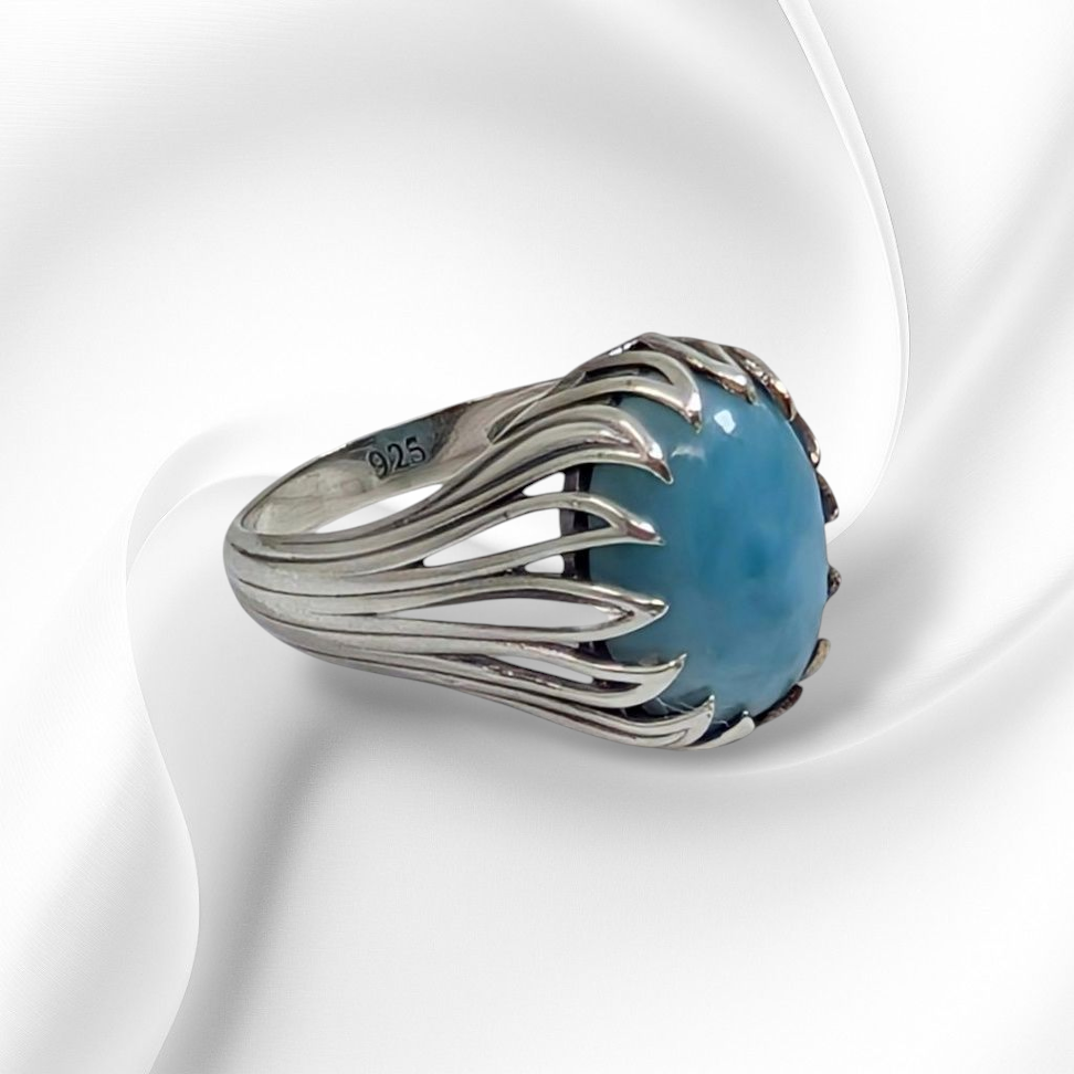 925 Sterling Silver Women's Ring with Authentic Larimar Gemstone