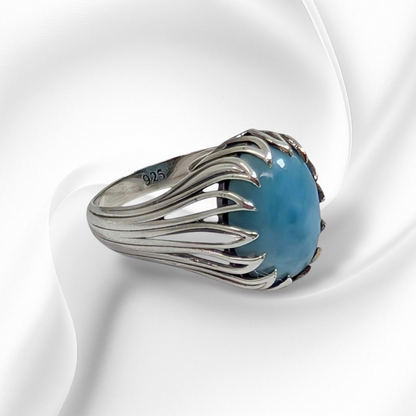 925 Sterling Silver Women's Ring with Authentic Larimar Gemstone