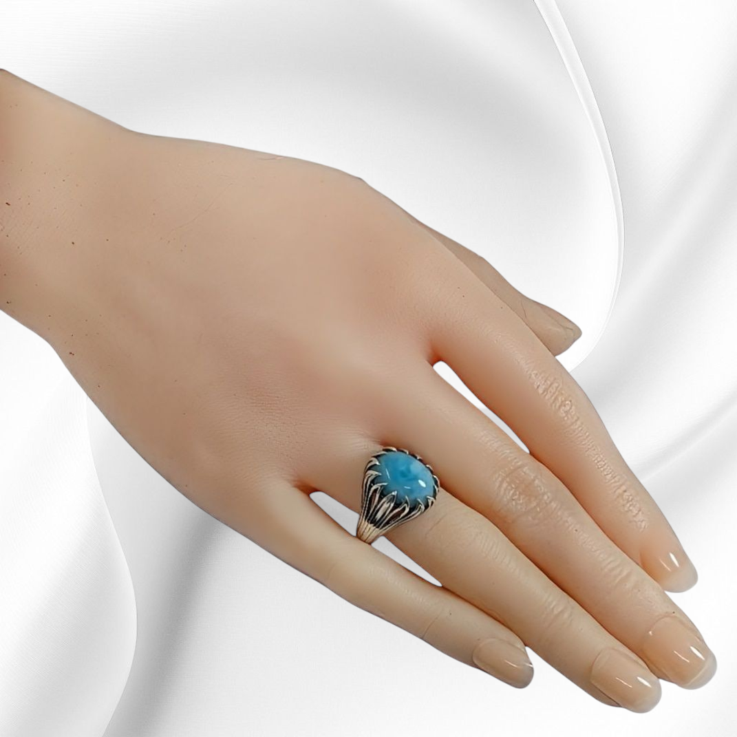 925 Sterling Silver Women's Ring with Authentic Larimar Gemstone