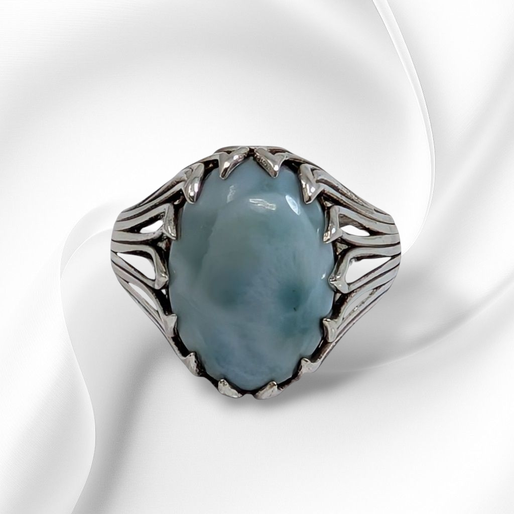 925 Sterling Silver Women's Ring with Authentic Larimar Gemstone