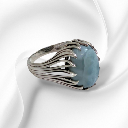 925 Sterling Silver Women's Ring with Authentic Larimar Gemstone