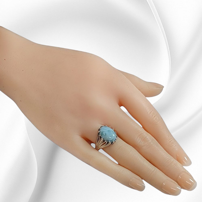 925 Sterling Silver Women's Ring with Authentic Larimar Gemstone