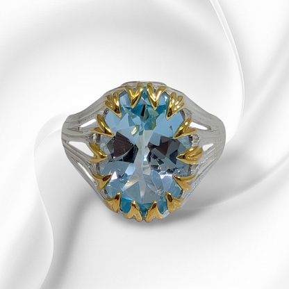 925 Sterling Silver Women's Ring with Authentic Blue Topaz