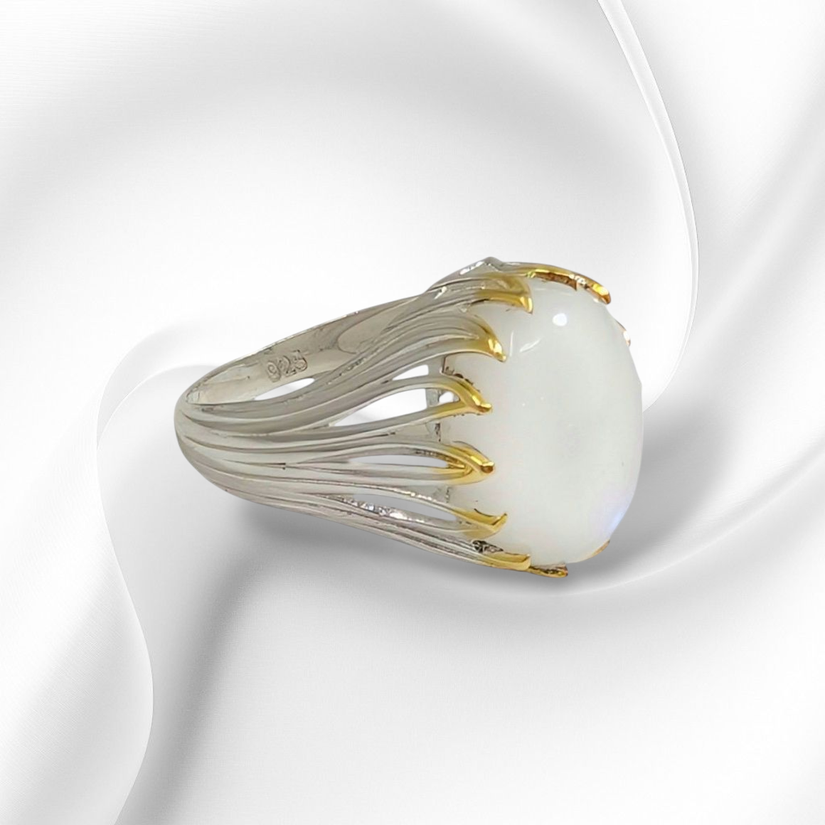 925 Sterling Silver Women's Ring with Authentic Moonstone Gemstone