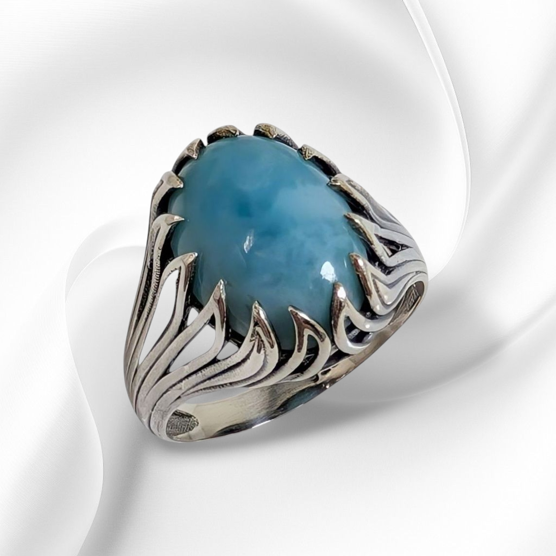925 Sterling Silver Women's Ring with Authentic Larimar Gemstone