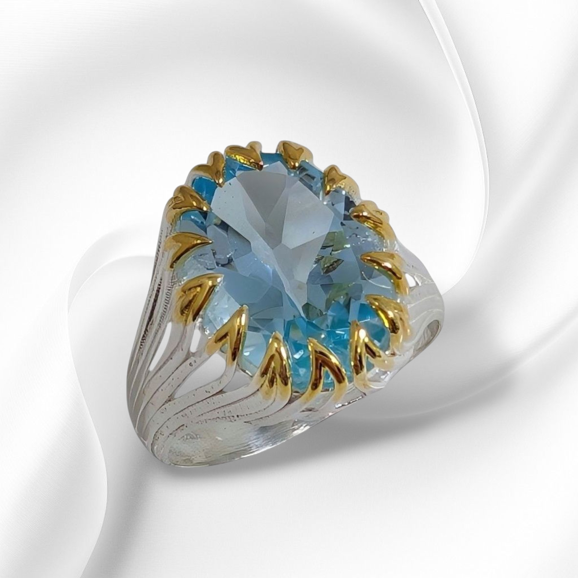 925 Sterling Silver Women's Ring with Authentic Blue Topaz