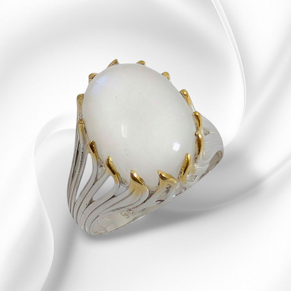 925 Sterling Silver Women's Ring with Authentic Moonstone Gemstone