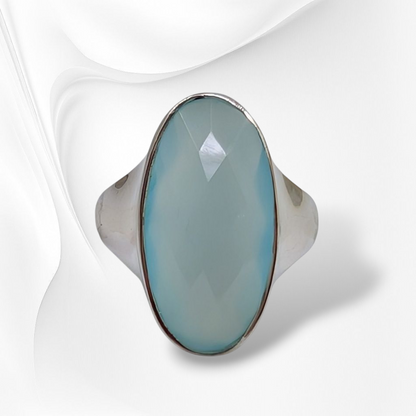 925 Sterling Silver Women's Ring with Authentic Chalcedony Aqua Gemstone