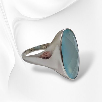 925 Sterling Silver Women's Ring with Authentic Chalcedony Aqua Gemstone