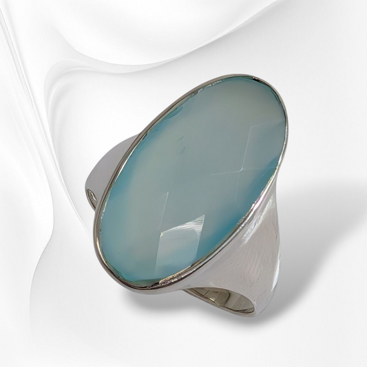 925 Sterling Silver Women's Ring with Authentic Chalcedony Aqua Gemstone