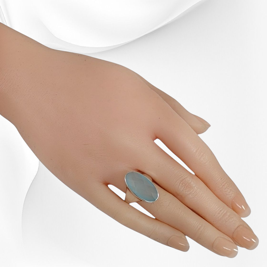 925 Sterling Silver Women's Ring with Authentic Chalcedony Aqua Gemstone