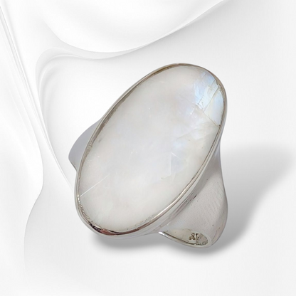 925 Sterling Silver Women's Ring with Authentic Moonstone Gemstone