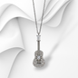 Genuine 925 Sterling Silver Women Necklace With Cubic Zirconia Crystals *Guitar Necklace