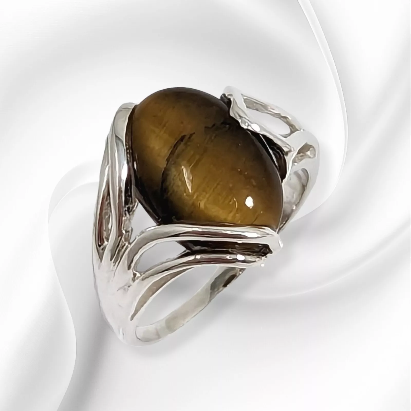 925 Sterling Silver Women's Ring With Authentic Tiger's Eye Gemstone