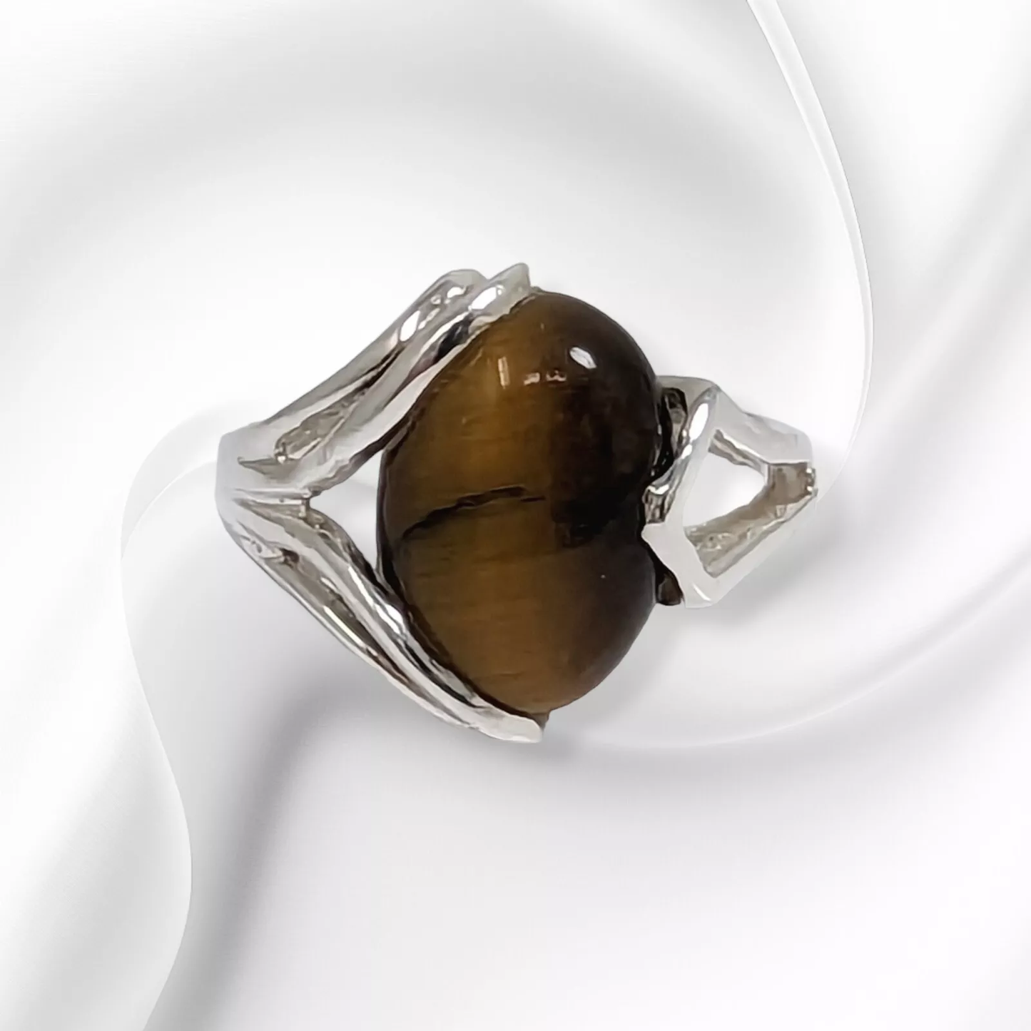 925 Sterling Silver Women's Ring With Authentic Tiger's Eye Gemstone