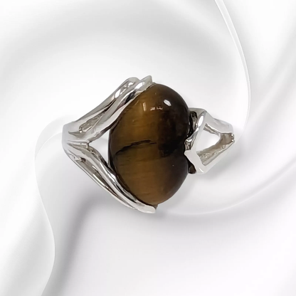 925 Sterling Silver Women's Ring With Authentic Tiger's Eye Gemstone