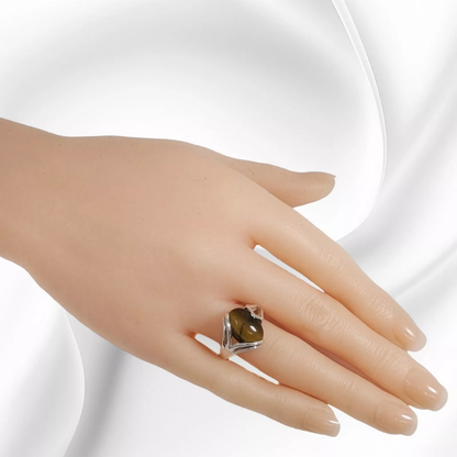 925 Sterling Silver Women's Ring With Authentic Tiger's Eye Gemstone