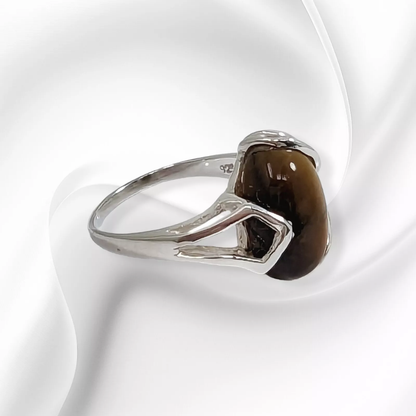 925 Sterling Silver Women's Ring With Authentic Tiger's Eye Gemstone